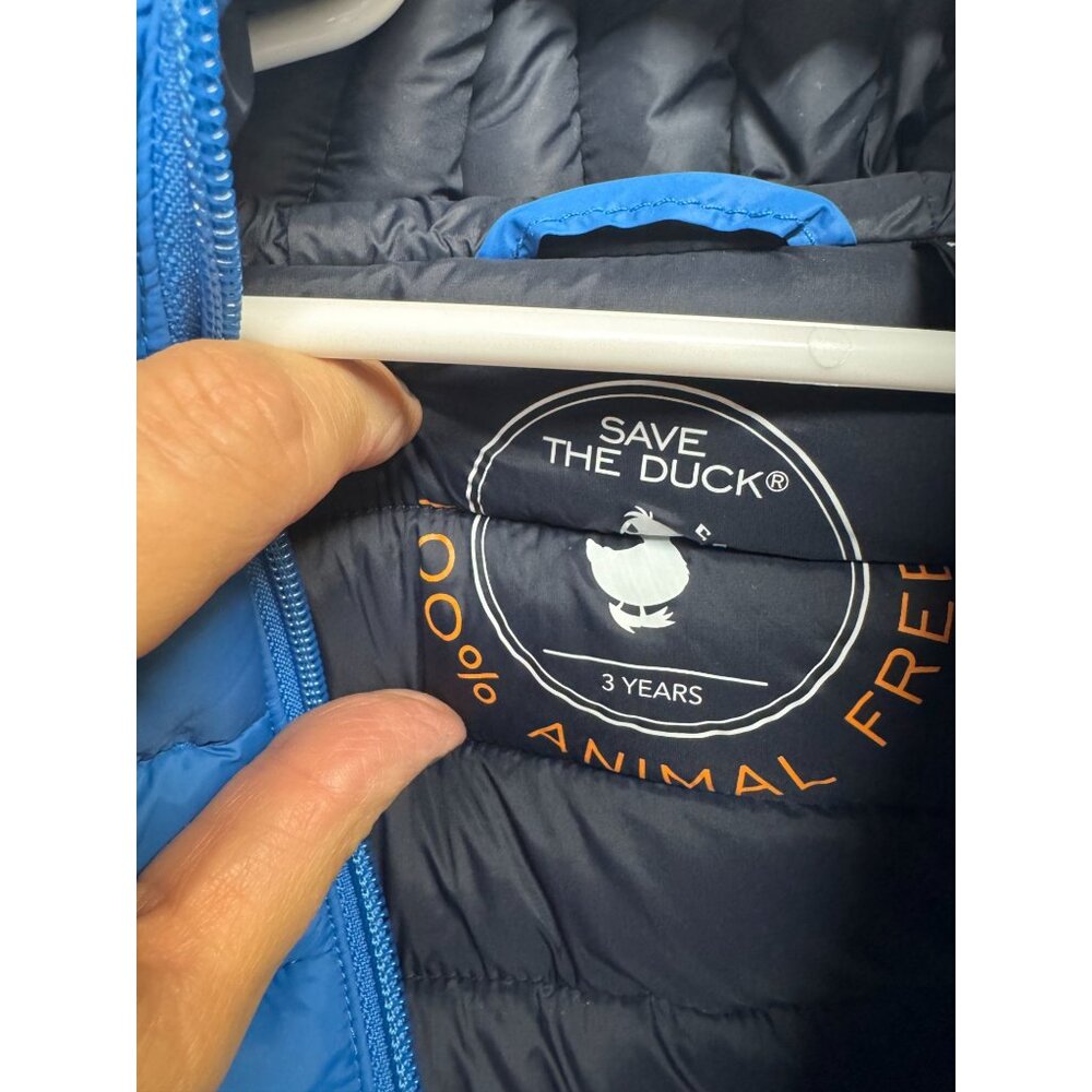 Save The Duck Kids Blue Puffer Coat With Hood Size 3 Years Animal-Free Outerwear - Picture 6 of 14